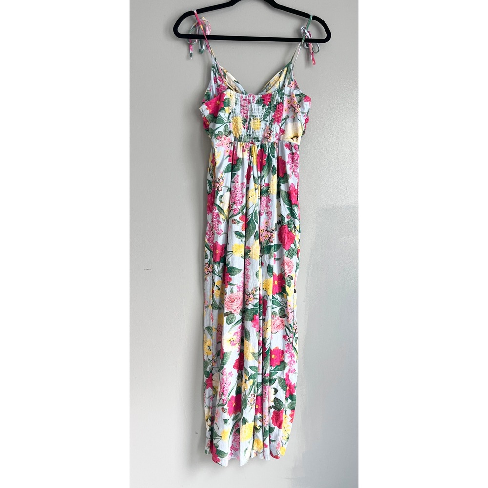 Old Navy Womens Floral Linen Blend Sleeveless Jumpsuit Crop Blue Pink Yellow S